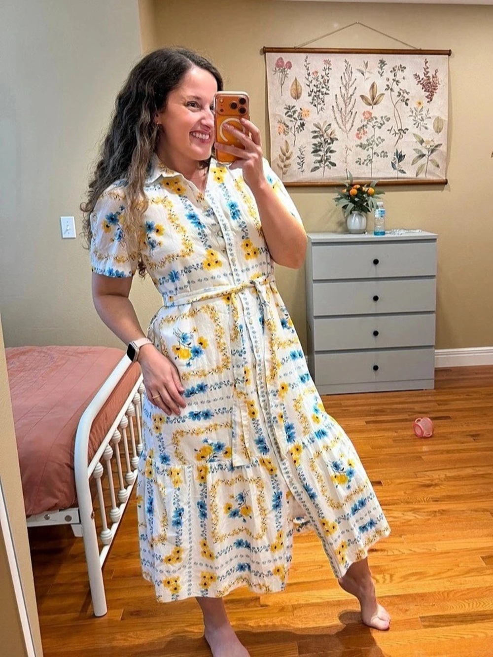 Ann Taylor Floral Midi Dress White & Blue Size 10